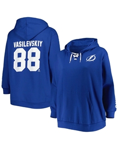 Женский пуловер с капюшоном и v-образным вырезом размера «Андрей Василевский» Royal Tampa Bay Lightning Plus Size Unbranded