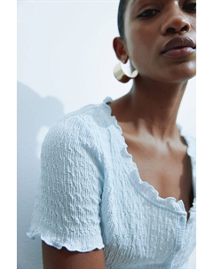 Мятый топ на пуговицах спереди, синий H&m