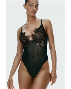 Боди стринги с вышивкой, черный H&m