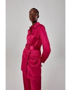 Атласная туника цвета фуксии с поясом Mizalle