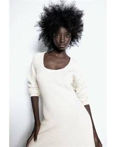 Платье в рубчик с овальным вырезом, белый H&m