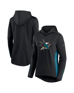 Женский пуловер с капюшоном для раздевалки черного/бирюзового цвета San Jose Sharks Authentic Pro Fanatics