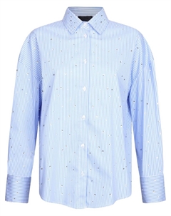 Рубашка из нежно-голубого поплина со стразами, синий Liu jo