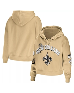 Женская WEAR by Erin Andrews Gold New Orleans Saints Скромный укороченный пуловер с капюшоном больших размеров Unbranded