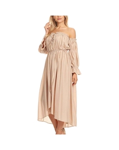 Женское повседневное платье эпохи Возрождения в стиле бохо с длинными рукавами и открытыми плечами, бежевый Anna-kaci