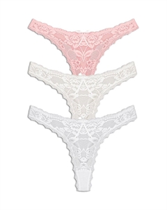 Хлопковые кружевные женские трусики-стринги из 3 предметов, белый порошок Hnx