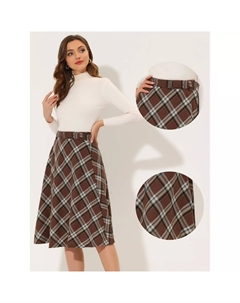 Женский костюм на Хэллоуин, клетчатые юбки-трапеции средней длины с высокой талией и поясом, темно-синий Allegra k