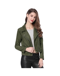 Женская куртка из искусственной замши с длинным рукавом на молнии Мотобайкерские куртки, темно-синий Allegra k