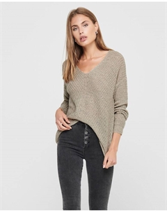 Женский свитер с длинными рукавами и слегка V-образным вырезом, светло-коричневый Jdy