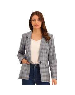 Женский блейзер с узором «гусиные лапки» длиной до бедра на одной пуговице с зубчатыми лацканами, цвет Grey Blue Allegra k