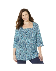 Женская ультрамягкая футболка с квадратным вырезом Catharinas больших размеров, цвет Navy Watercolor Catherine's