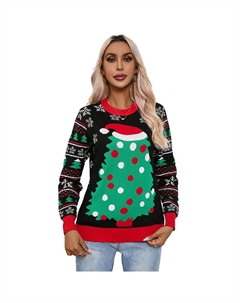 Женский винтажный вязаный рождественский пуловер с длинным рукавом и снежинками с круглым вырезом, черный Kojooin