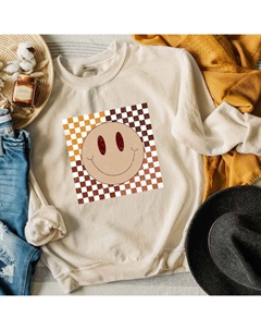 Осенний клетчатый свитшот со смайликом Simply sage market