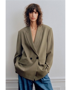 Двубортный пиджак оверсайз, хаки Zara