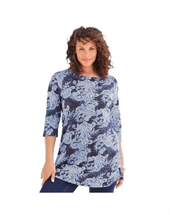 Женская туника больших размеров с вырезом «лодочкой» и боковыми разрезами, цвет Navy Bandana Paisley Roaman's