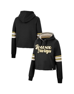 Женский укороченный пуловер с капюшоном в стиле ретро Iowa Hawkeyes Black Iowa Hawkeyes Colosseum