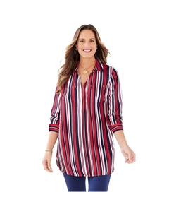Женская туника размера плюс Breezeway с молнией до половины длины, цвет Classic Red Stripe Catherine's