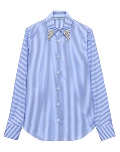 Рубашка в полоску с вышивкой, синий Prada