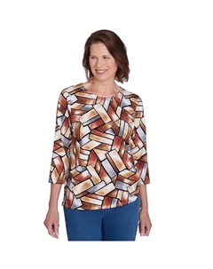 Футболка с цветными блоками Petite, цвет Multi Neutral Alfred dunner