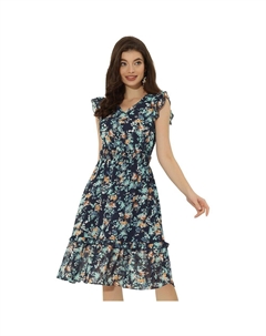 Женские платья с развевающимися рукавами и V-образным вырезом, присборенной талией, рюшами и цветочным принтом, цвет Dark Blue White Allegra k