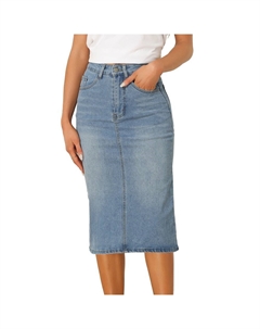 Повседневная джинсовая юбка для женщин, эластичные джинсовые юбки миди с высокой талией, цвет Light Blue Allegra k