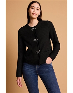 Пиджак без воротника из ткани «Букле» с бантовыми пуговицами, черный Next