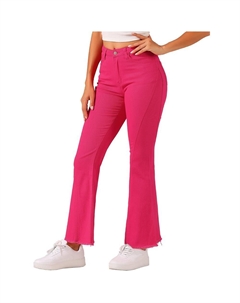 Женские винтажные длинные брюки, классические джинсовые брюки-клеш с высокой талией, джинсы, цвет Hot Pink Allegra k
