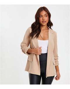 Блейзер из крепа со сборками и рукавами Petite Stone Scuba, светло-серый Quiz