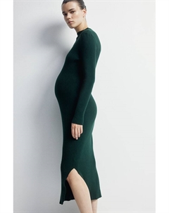 Трикотажное платье в рубчик Mama с водолазкой, зеленый H&m