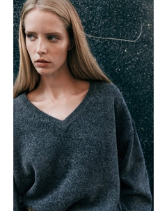 Свитер с V-образным вырезом, серый H&m