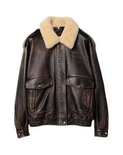 Кожаная куртка, коричневый Miu miu