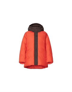 Женское широкое пуховое пальто с капюшоном, 29 оранжевый Uniqlo