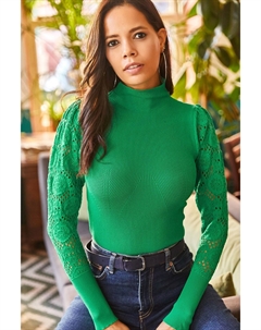 Женский ажурный халат травяно-зеленого цвета с воротником-стойкой и рукавами, детальный трикотаж Ice, зеленый Olalook