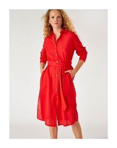 Платье-рубашка миди из смесового льна, красный Koton