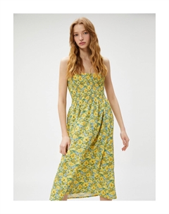 Платье-миди с цветочным принтом и квадратным вырезом на потайных бретелях, синий Koton