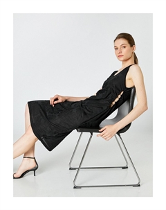 Платье-миди с цветочным принтом и деталями окна, черный Koton