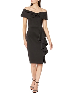 Платье Off-the-Shoulder Bow Short Scuba with Ruffle, черный Xscape