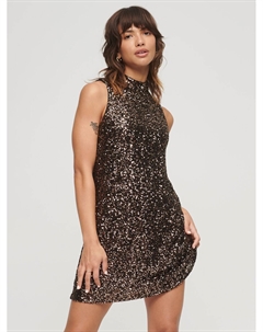 Мини-платье без рукавов с пайетками, бронзовый мега блесток Superdry