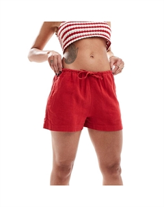 Шорты Linen Look Drawstring Waist, красный Pull & bear