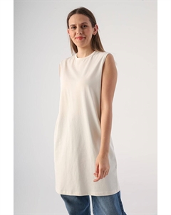 Туника без рукавов из хлопкового воротника цвета экрю с окантовкой All day