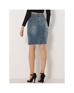 Женская джинсовая юбка длиной до колена с рваным подолом и высокой талией, темно-синий Allegra k