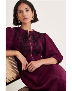 Платье миди из вельвета Kaia с вышивкой, красный Monsoon