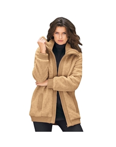 Женское пальто-бомбер из фактурного флиса больших размеров Roaman, цвет Soft Camel Roaman's