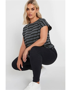 Футболка с вышитыми полосками, серый Yours curve