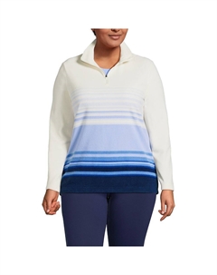 Флисовый пуловер с молнией 1/4 размера плюс в полоску с эффектом омбре, цвет Cornflower Stripe Lands' end