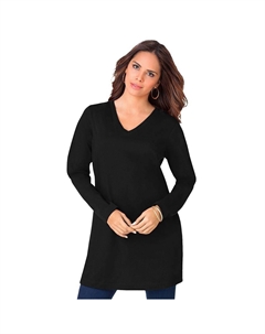 Женская туника больших размеров Ultimate с длинными рукавами и v-образным вырезом, черный Roaman's