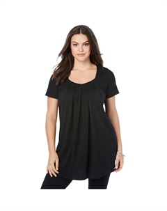 Женская туника больших размеров с плиссированным вырезом Ultimate, черный Roaman's
