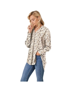 Женская туника больших размеров с v-образным вырезом и вырезом, цвет Light Beige Floral Ellos