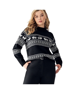 Женский свитер больших размеров с воротником-стойкой с жаккардовым узором, черный Ellos