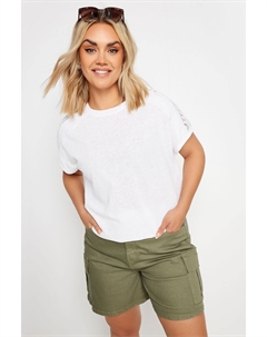 Футболка из льна с деталями, связанными крючком, белый Yours curve